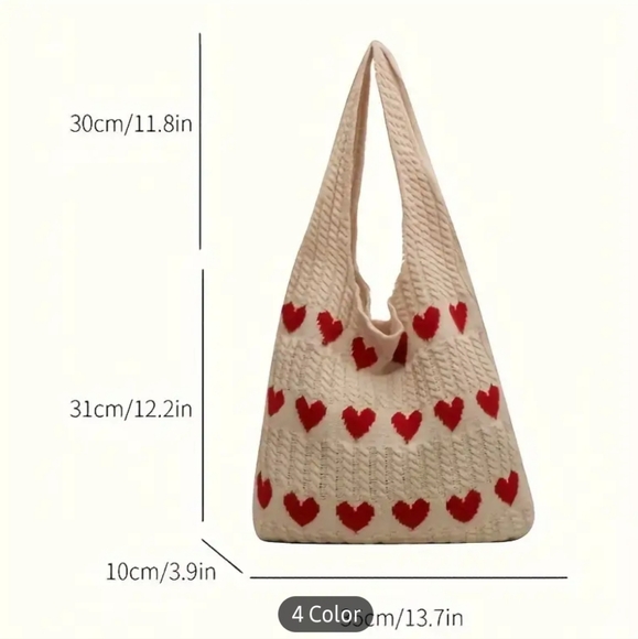 Love Heart pattern tote book bag - Picture 4 of 4